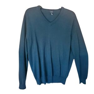 J. Crew Green V-Neck Sweater Pullover Italian Merino Sz. Medium